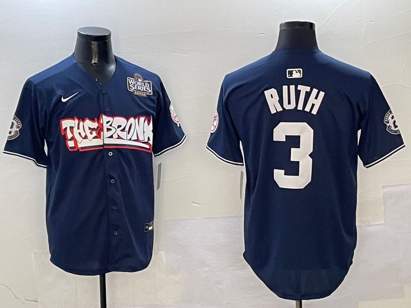 Men New York Yankees #3 Ruth Drak Blue four generations Joint Name 2025 Nike MLB Jersey style 2->new york yankees->MLB Jersey